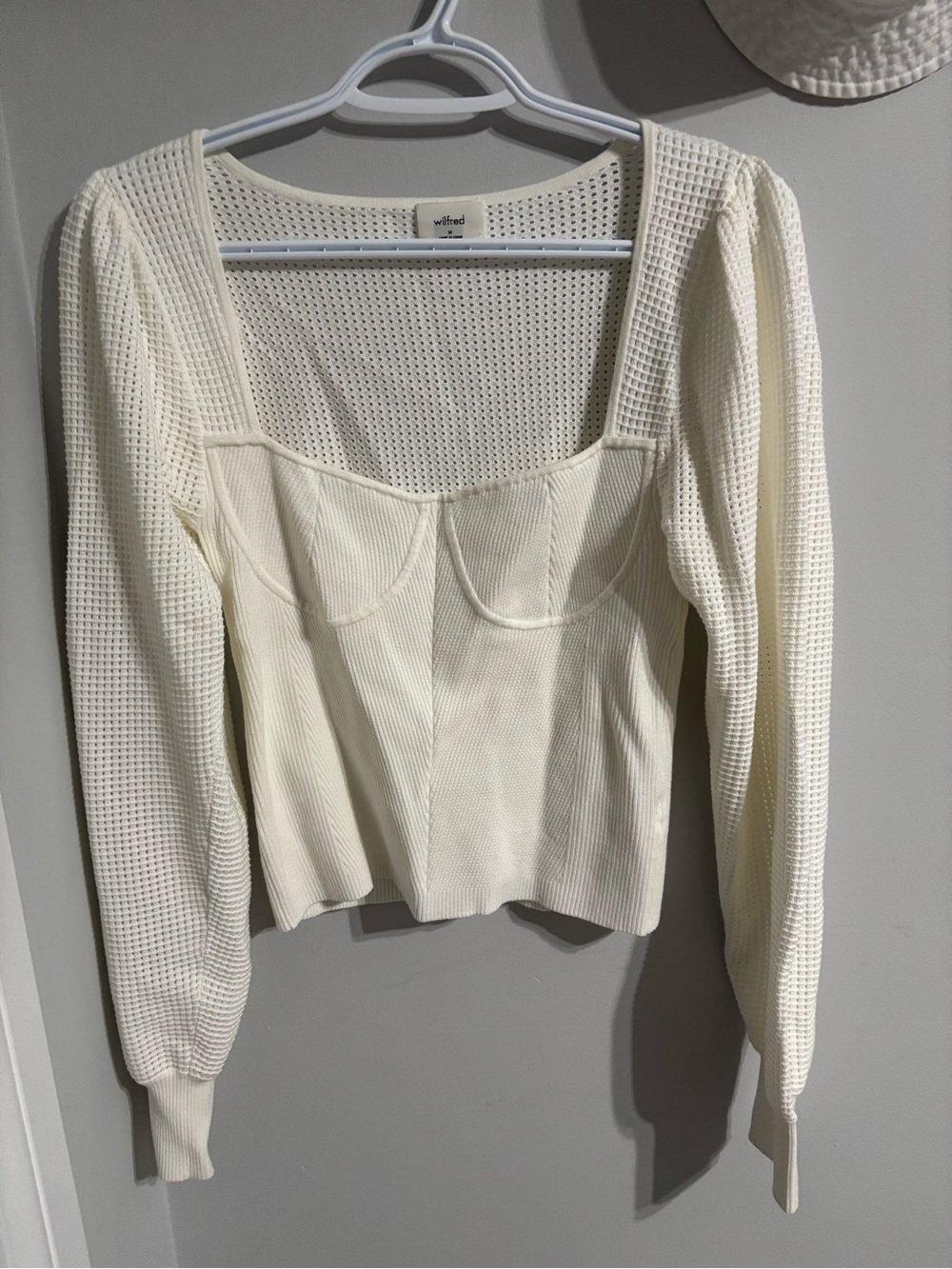 Wilfred Ivory Knit Square-Neck Long Sleeve Top